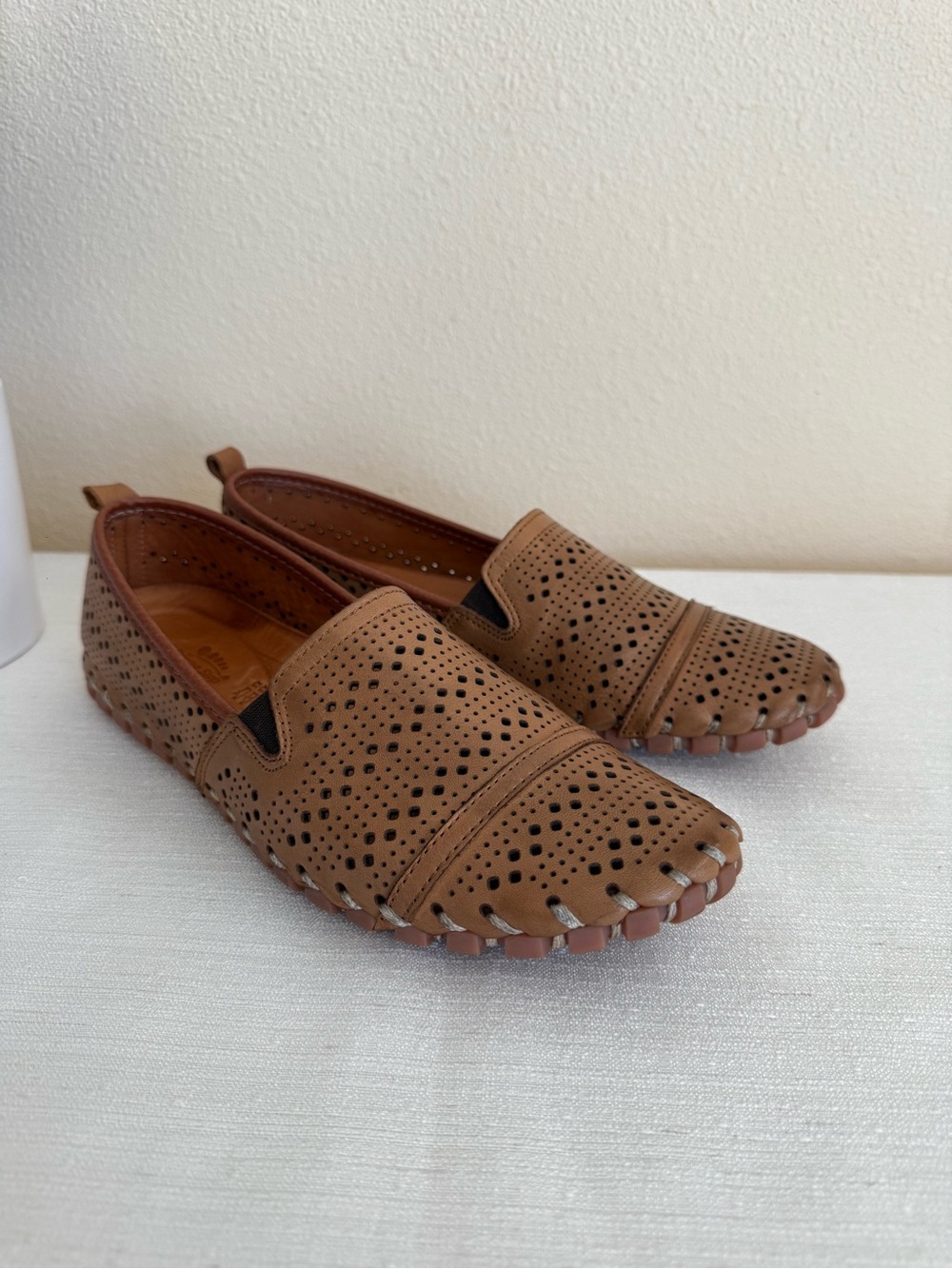 Spring Step Casual Perforated Brown Leather Slip-On Loafers
